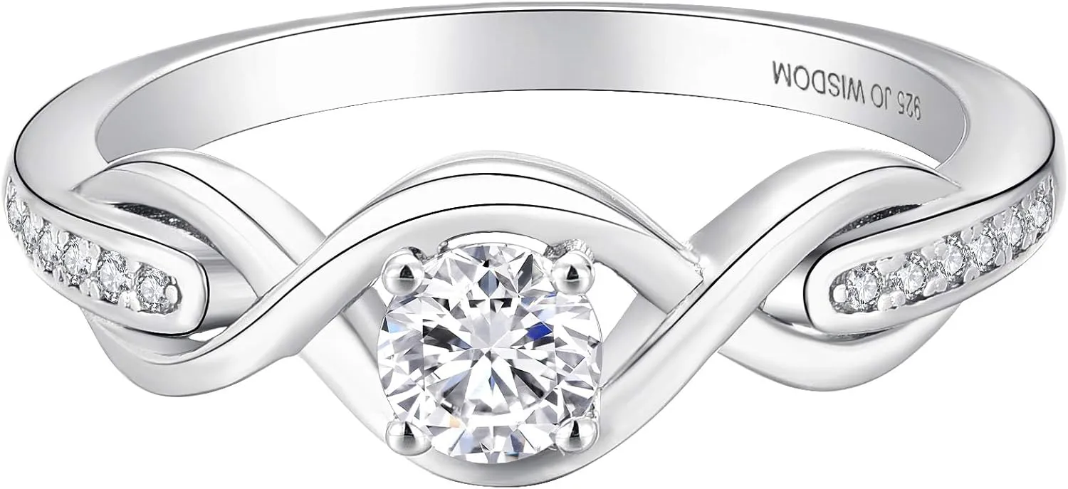 JO WISDOM Infinity Knot Promise Rings for Her Sterling Silver Cubic Zirconia Wedding Engagement Rings