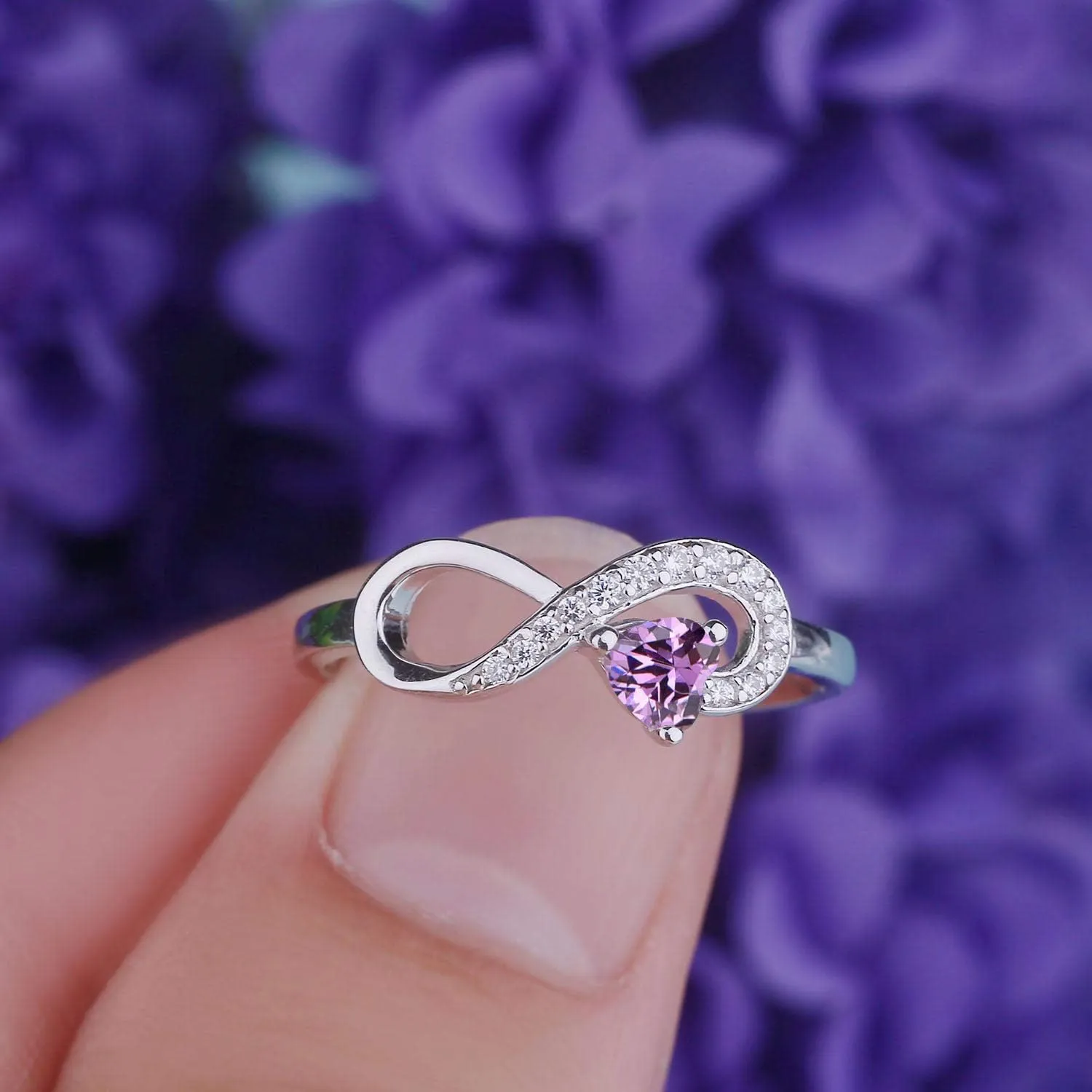 JO WISDOM Promise Ring for Women Sterling Silver Infinity Heart Promise Rings for Her Birthstone Cubic Zirconia Friendship Ring Size 5-12