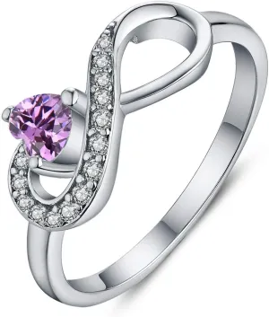 JO WISDOM Promise Ring for Women Sterling Silver Infinity Heart Promise Rings for Her Birthstone Cubic Zirconia Friendship Ring Size 5-12