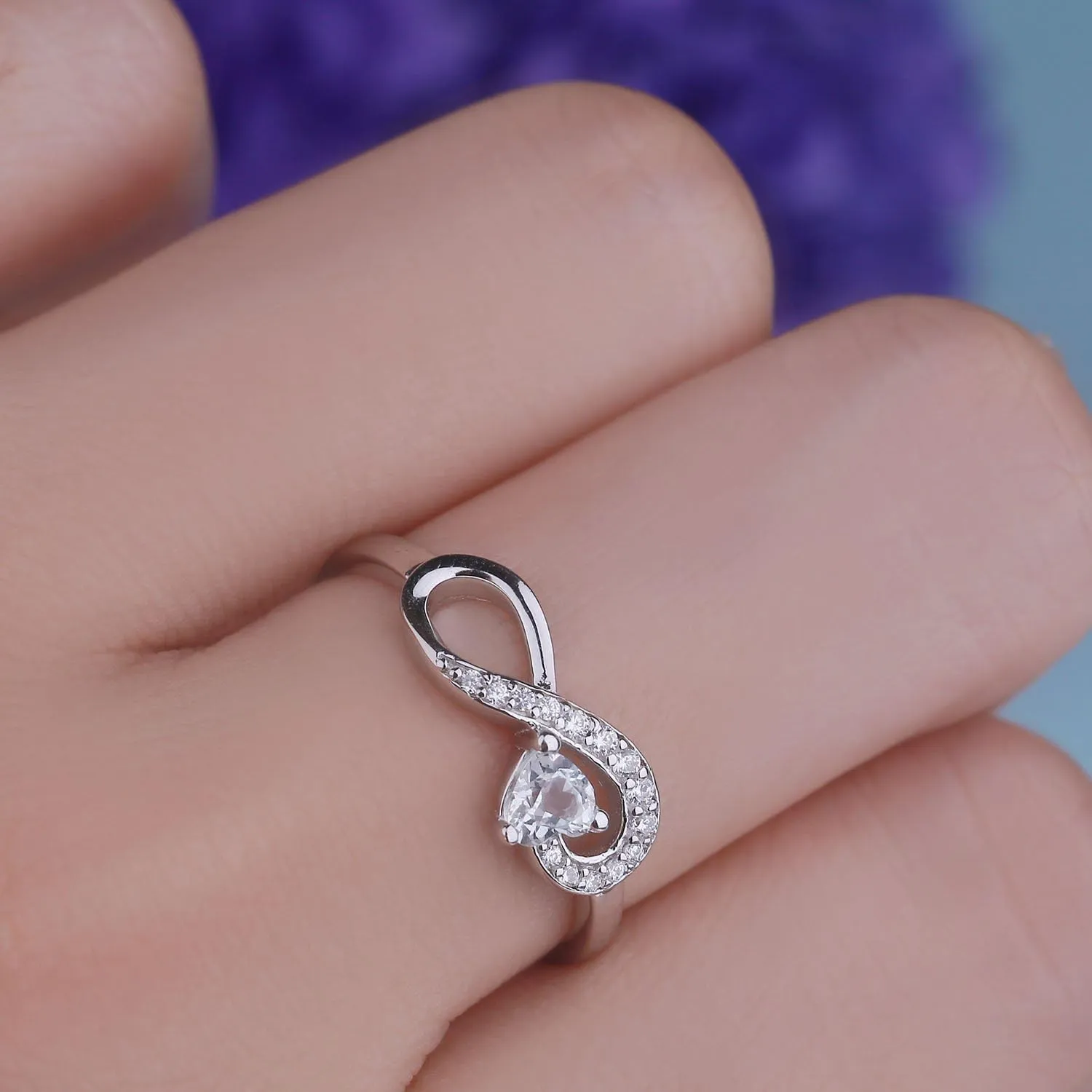 JO WISDOM Promise Ring for Women Sterling Silver Infinity Heart Promise Rings for Her Birthstone Cubic Zirconia Friendship Ring Size 5-12