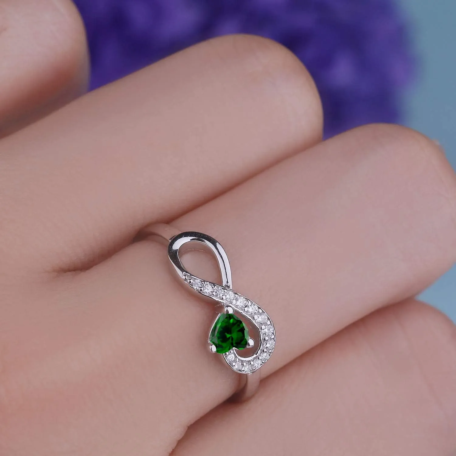 JO WISDOM Promise Ring for Women Sterling Silver Infinity Heart Promise Rings for Her Birthstone Cubic Zirconia Friendship Ring Size 5-12