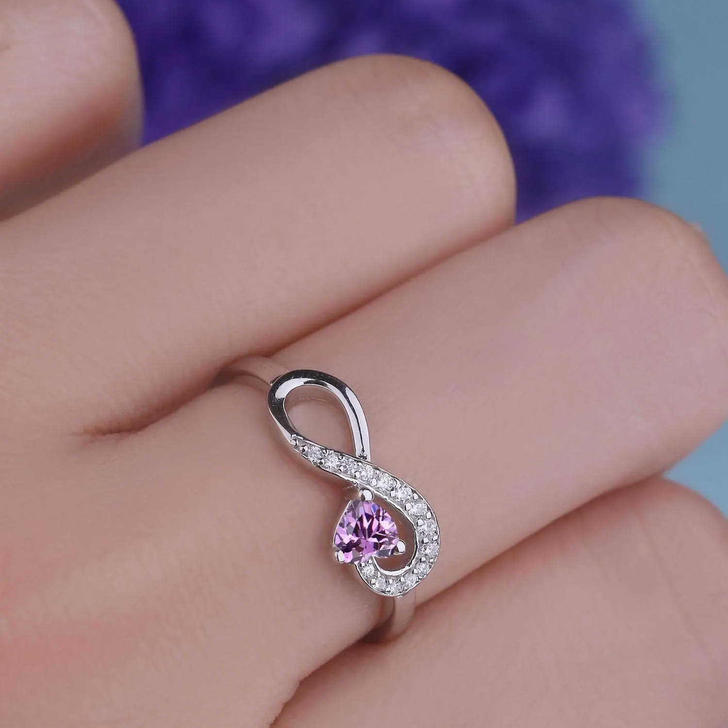 JO WISDOM Promise Ring for Women Sterling Silver Infinity Heart Promise Rings for Her Birthstone Cubic Zirconia Friendship Ring Size 5-12