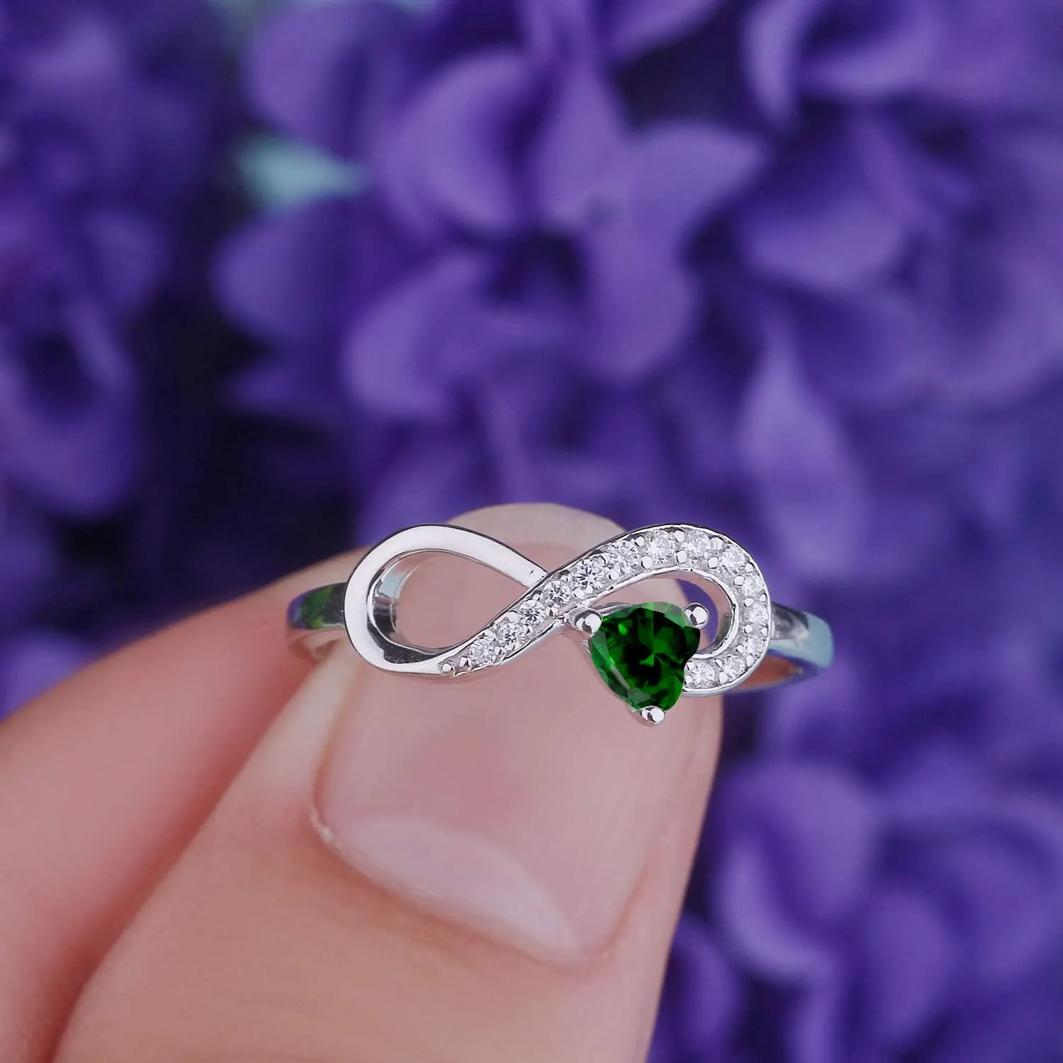 JO WISDOM Promise Ring for Women Sterling Silver Infinity Heart Promise Rings for Her Birthstone Cubic Zirconia Friendship Ring Size 5-12