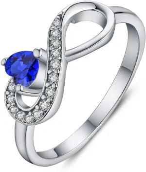JO WISDOM Promise Ring for Women Sterling Silver Infinity Heart Promise Rings for Her Birthstone Cubic Zirconia Friendship Ring Size 5-12