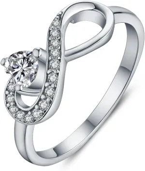 JO WISDOM Promise Ring for Women Sterling Silver Infinity Heart Promise Rings for Her Birthstone Cubic Zirconia Friendship Ring Size 5-12