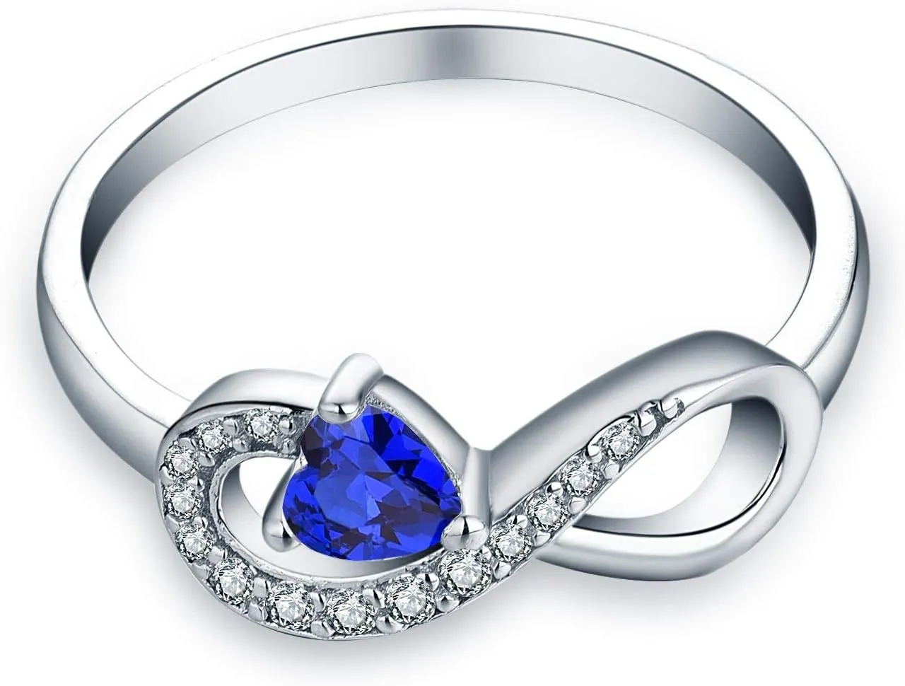 JO WISDOM Promise Ring for Women Sterling Silver Infinity Heart Promise Rings for Her Birthstone Cubic Zirconia Friendship Ring Size 5-12