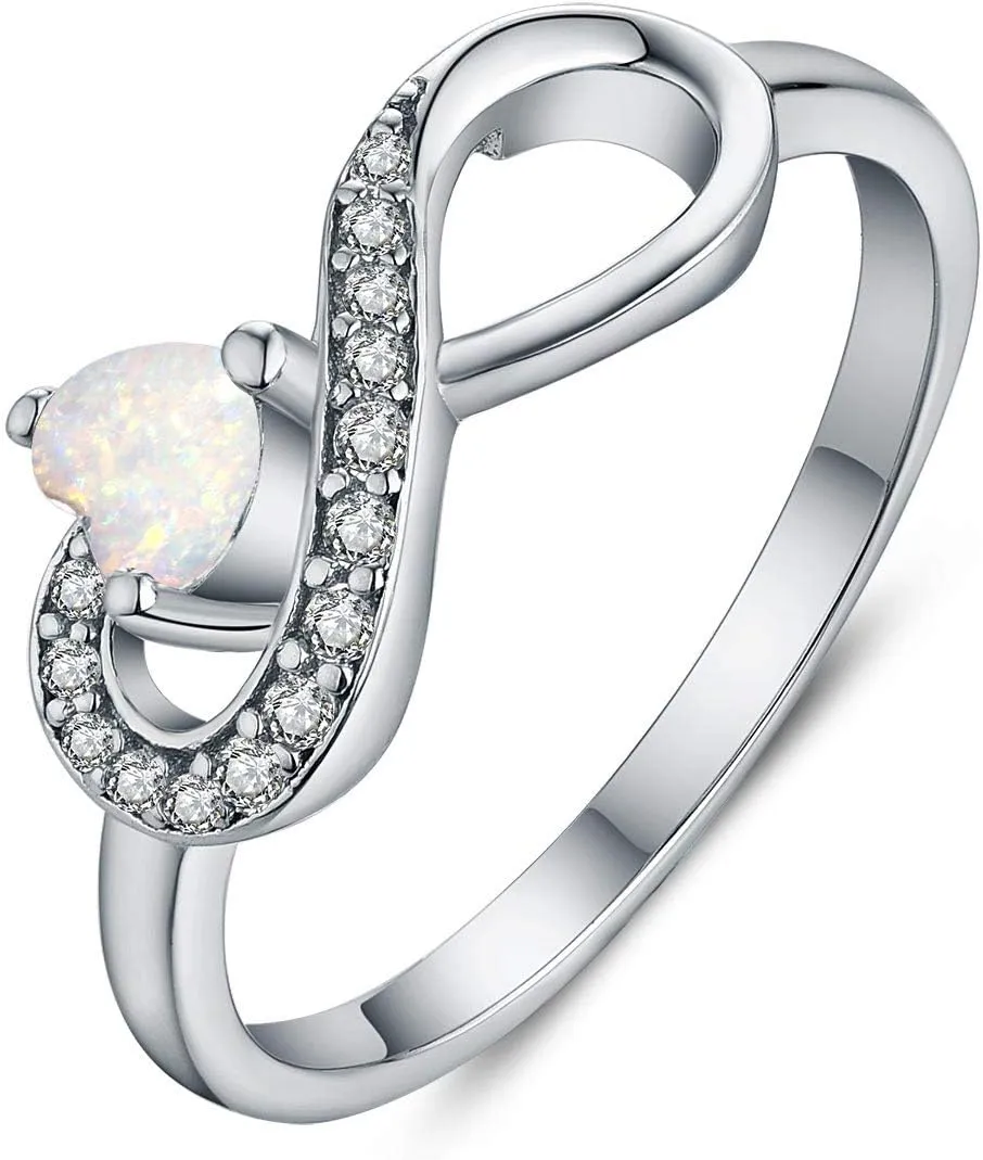 JO WISDOM Promise Ring for Women Sterling Silver Infinity Heart Promise Rings for Her Birthstone Cubic Zirconia Friendship Ring Size 5-12