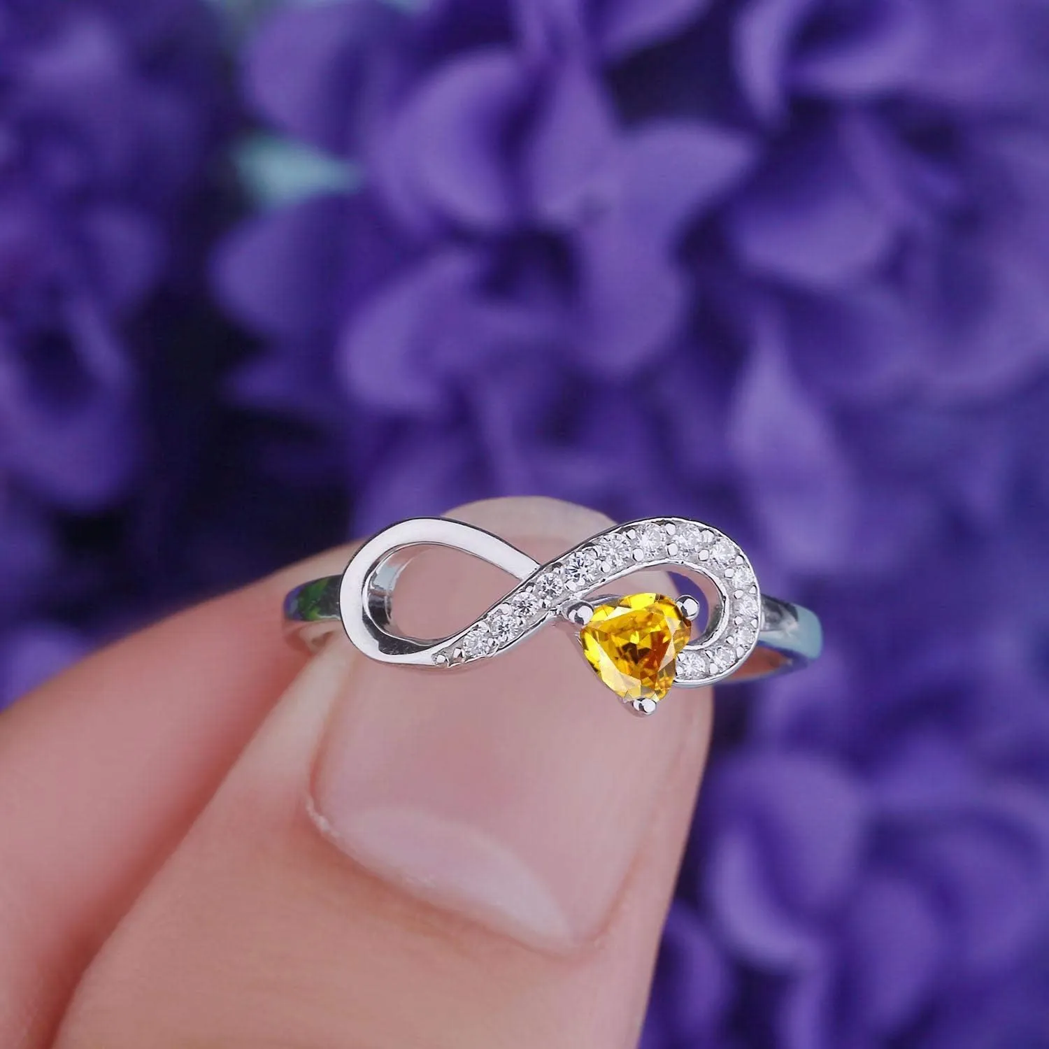 JO WISDOM Promise Ring for Women Sterling Silver Infinity Heart Promise Rings for Her Birthstone Cubic Zirconia Friendship Ring Size 5-12