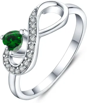 JO WISDOM Promise Ring for Women Sterling Silver Infinity Heart Promise Rings for Her Birthstone Cubic Zirconia Friendship Ring Size 5-12