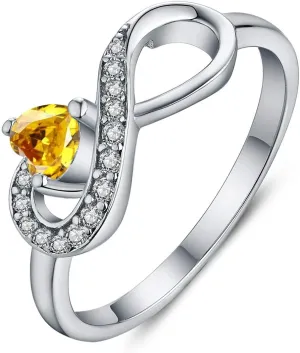 JO WISDOM Promise Ring for Women Sterling Silver Infinity Heart Promise Rings for Her Birthstone Cubic Zirconia Friendship Ring Size 5-12