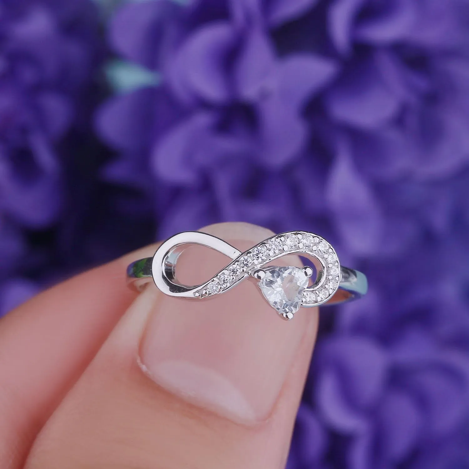 JO WISDOM Promise Ring for Women Sterling Silver Infinity Heart Promise Rings for Her Birthstone Cubic Zirconia Friendship Ring Size 5-12