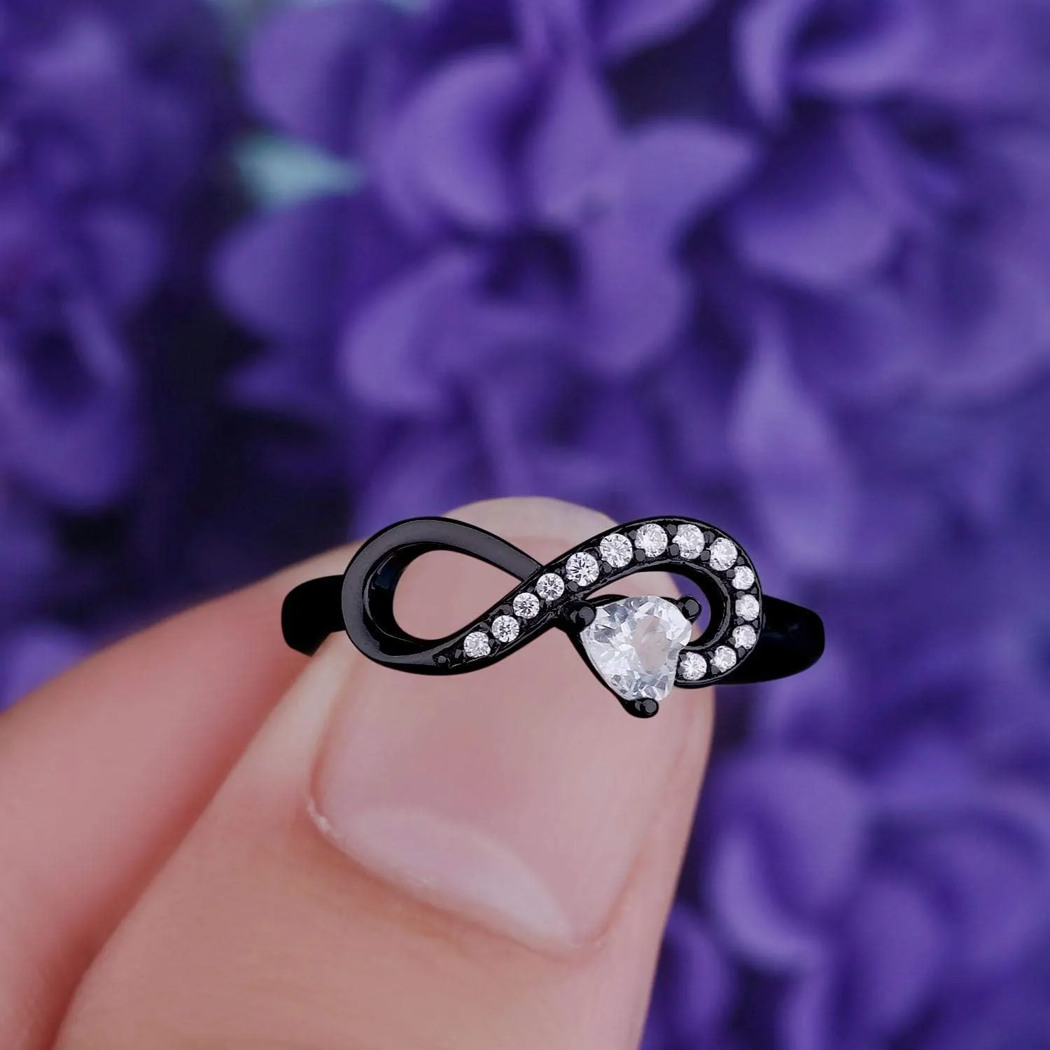 JO WISDOM Promise Ring for Women Sterling Silver Infinity Heart Promise Rings for Her Birthstone Cubic Zirconia Friendship Ring Size 5-12