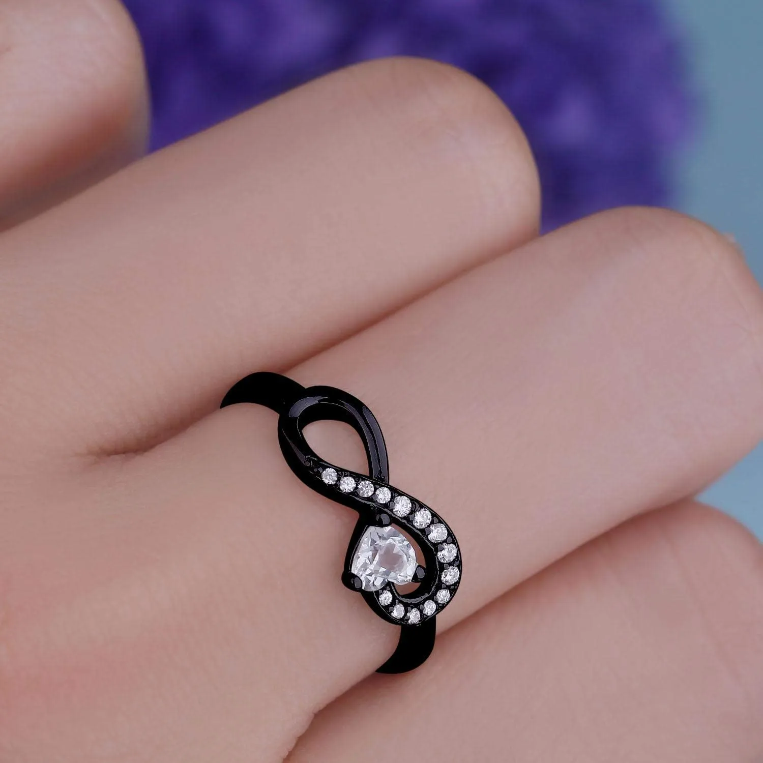 JO WISDOM Promise Ring for Women Sterling Silver Infinity Heart Promise Rings for Her Birthstone Cubic Zirconia Friendship Ring Size 5-12