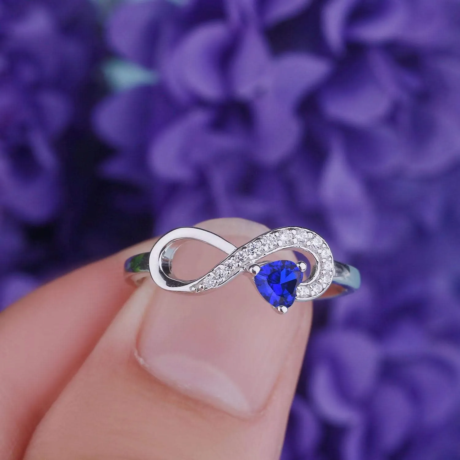 JO WISDOM Promise Ring for Women Sterling Silver Infinity Heart Promise Rings for Her Birthstone Cubic Zirconia Friendship Ring Size 5-12