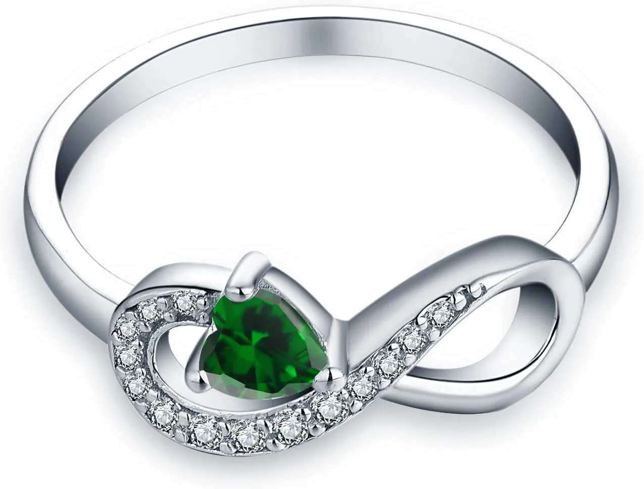 JO WISDOM Promise Ring for Women Sterling Silver Infinity Heart Promise Rings for Her Birthstone Cubic Zirconia Friendship Ring Size 5-12