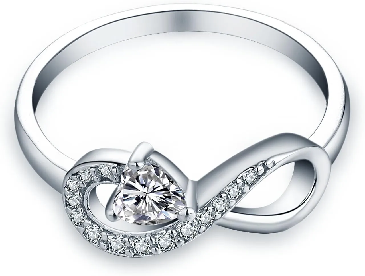 JO WISDOM Promise Ring for Women Sterling Silver Infinity Heart Promise Rings for Her Birthstone Cubic Zirconia Friendship Ring Size 5-12