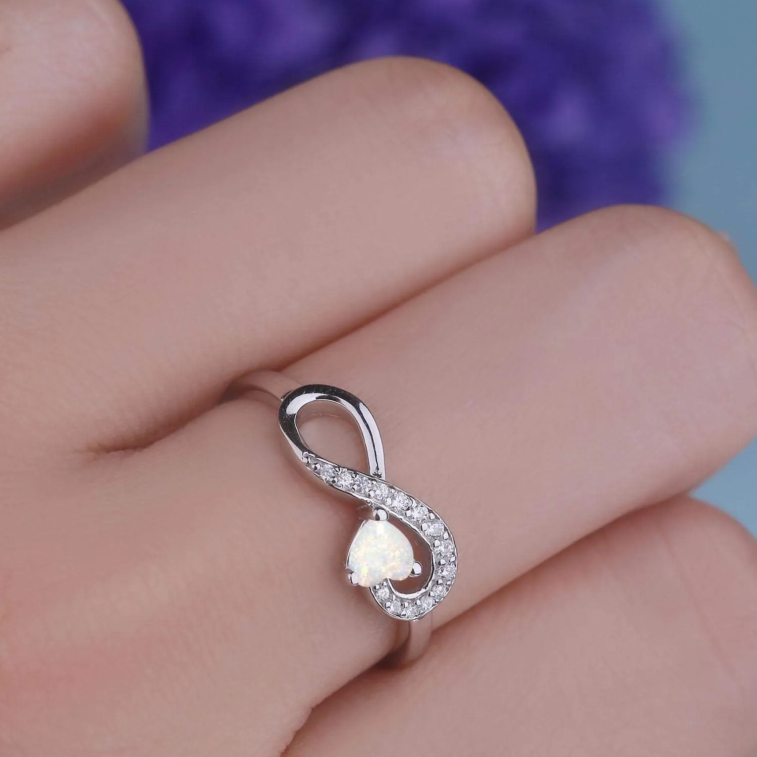 JO WISDOM Promise Ring for Women Sterling Silver Infinity Heart Promise Rings for Her Birthstone Cubic Zirconia Friendship Ring Size 5-12