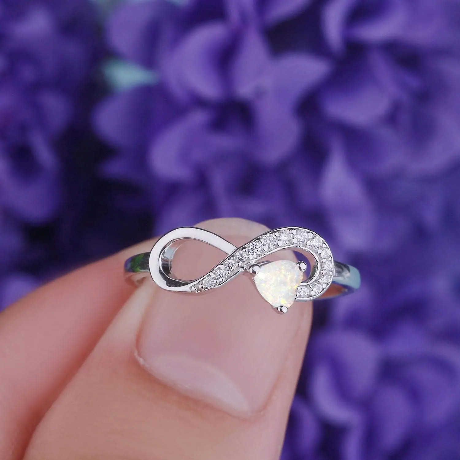JO WISDOM Promise Ring for Women Sterling Silver Infinity Heart Promise Rings for Her Birthstone Cubic Zirconia Friendship Ring Size 5-12