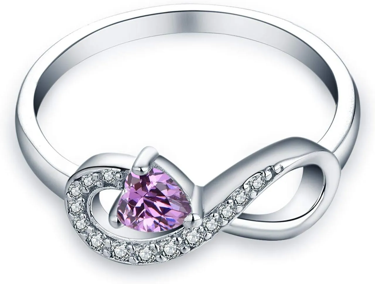 JO WISDOM Promise Ring for Women Sterling Silver Infinity Heart Promise Rings for Her Birthstone Cubic Zirconia Friendship Ring Size 5-12