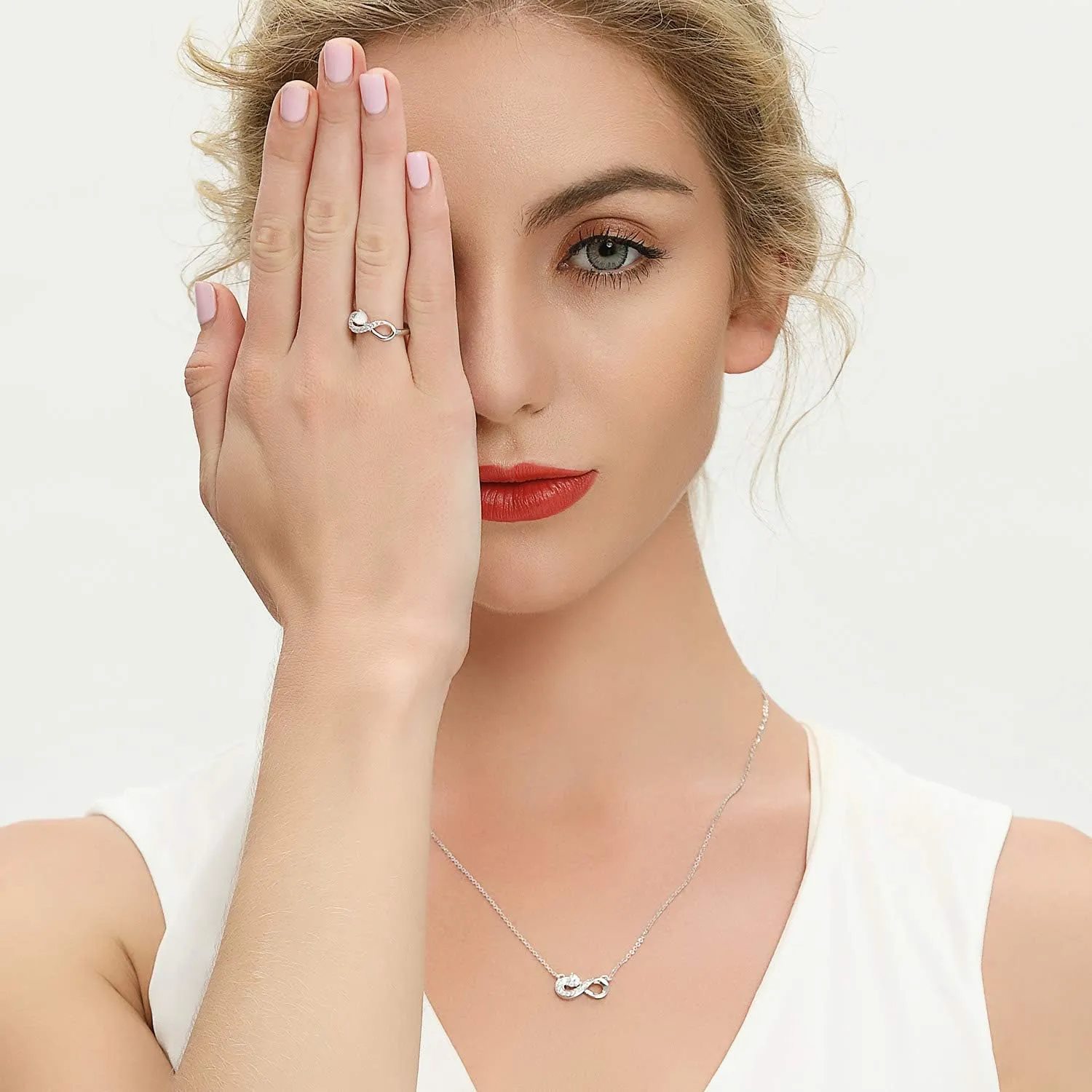 JO WISDOM Promise Ring for Women Sterling Silver Infinity Heart Promise Rings for Her Birthstone Cubic Zirconia Friendship Ring Size 5-12