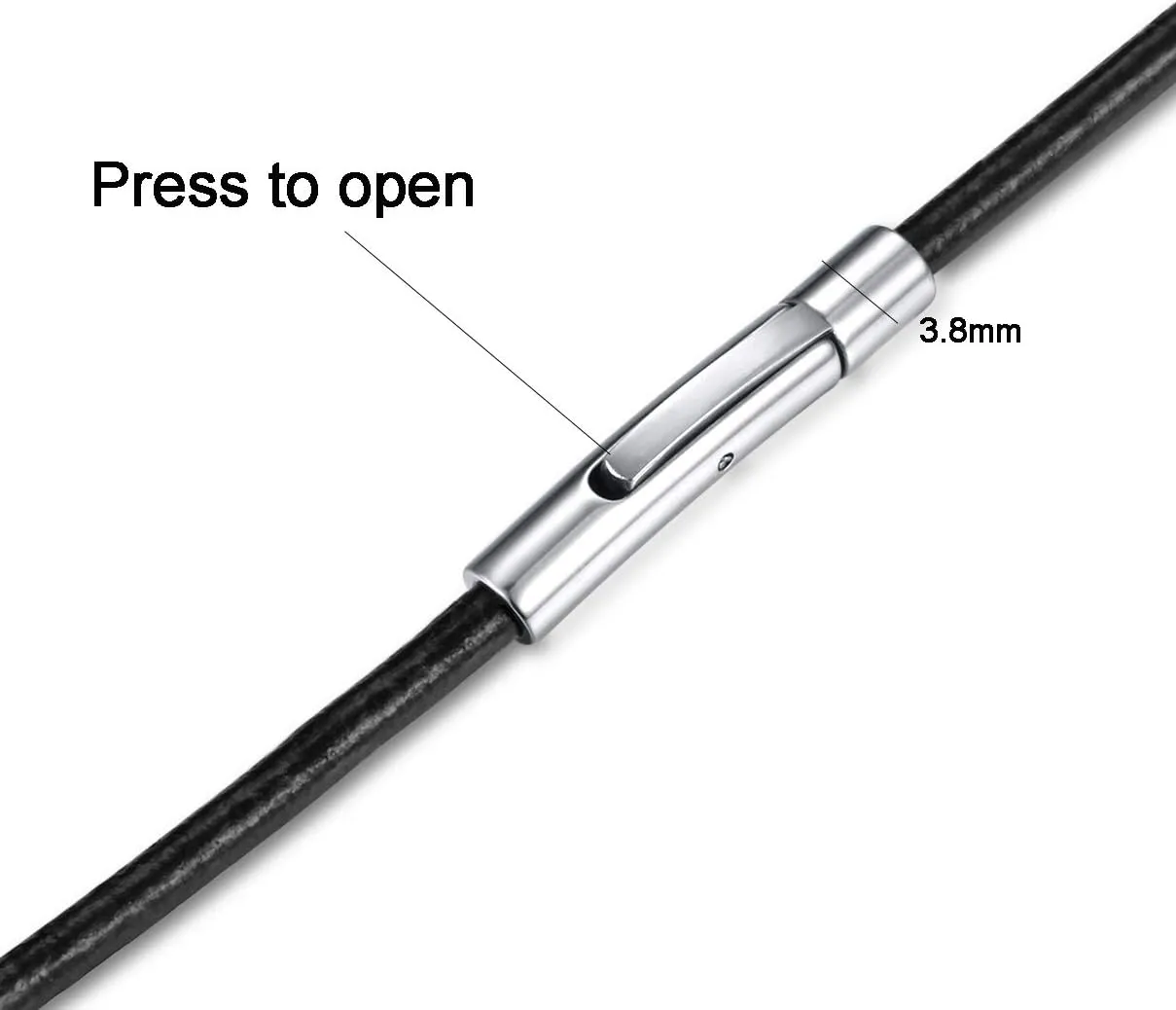 jonline24h Mens Womens Black Leather Cord Necklace Rope Chain with Stainless Steel Clasp 3mm 16-30 inch