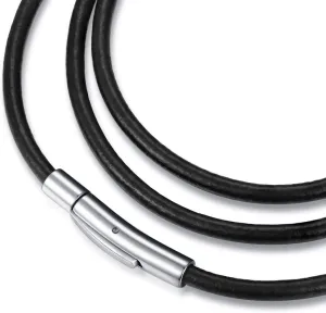 jonline24h Mens Womens Black Leather Cord Necklace Rope Chain with Stainless Steel Clasp 3mm 16-30 inch