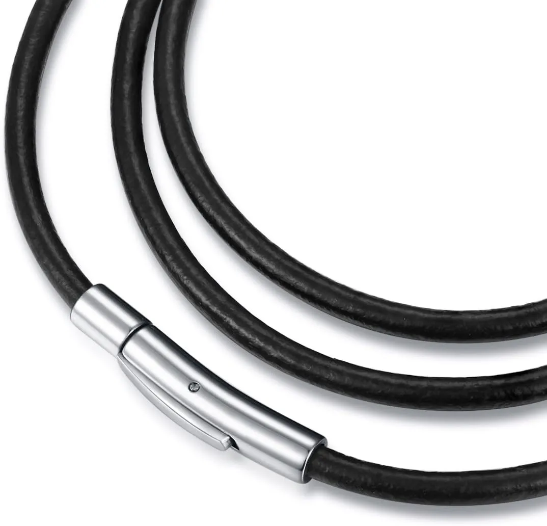 jonline24h Mens Womens Black Leather Cord Necklace Rope Chain with Stainless Steel Clasp 3mm 16-30 inch