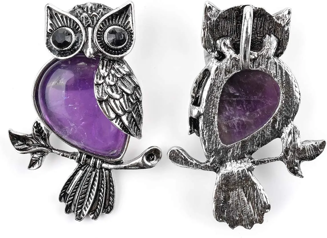 Jovivi Owl Gifts Owl Necklace Healing Crystal Stones Pendant Necklaces for Women Men Natural Amethyst Rose Quartz Gemstone Jewelry for Reiki Spiritual Energy Lucky