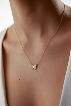 Joy-D Butterfly Pendant Necklace, Elegant, Dainty Design with Sparkling Crystals, 18K Gold Plated with Diamond Cubic Zirconia. Elegant Jewelry Gift for Loved Ones (Gold)