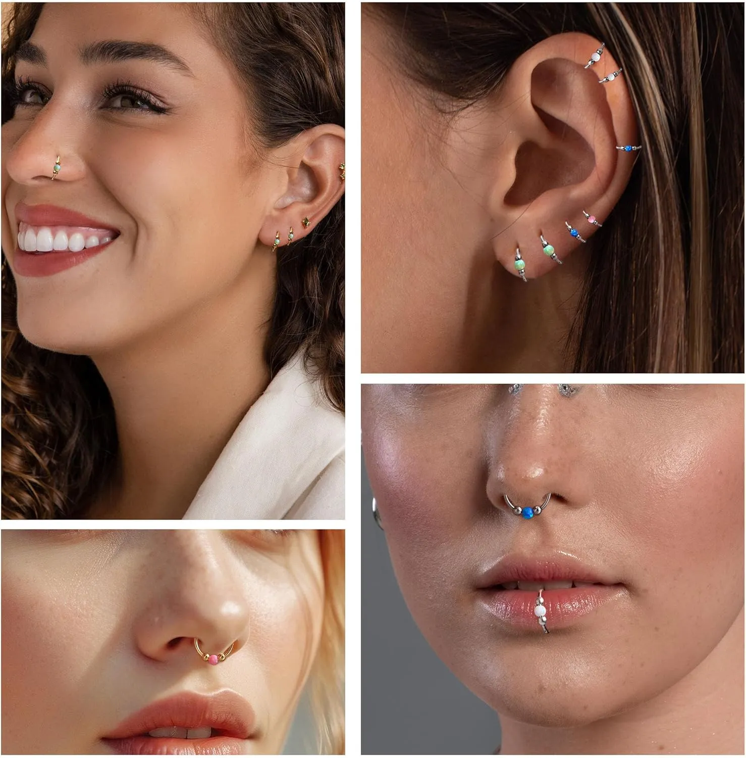 JSJOY Nose Rings Hoops Gold Nose Piercing Birthday Gifts for Women Opal Ring Nose Piercing Nose Rings Surgical Steel Lip Piercing Jewelry