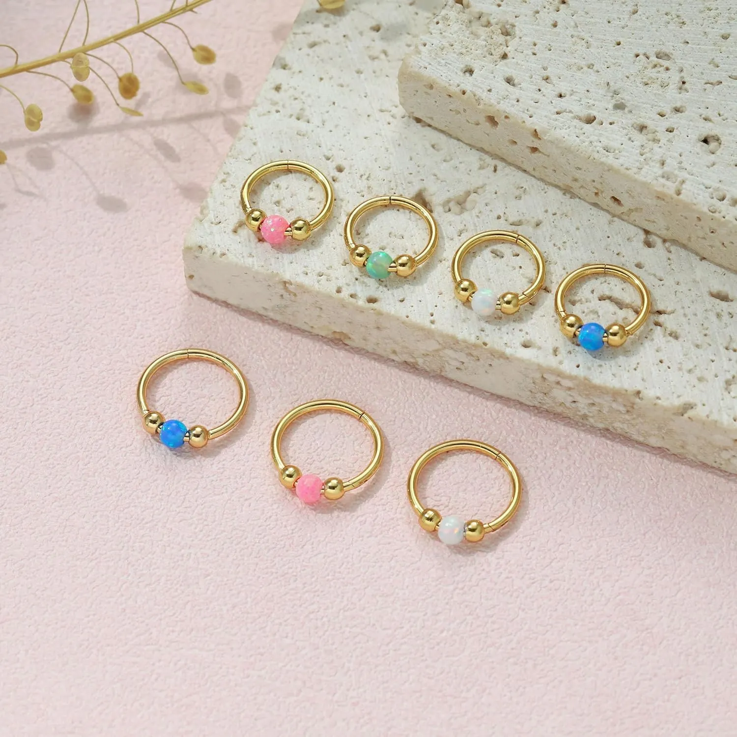 JSJOY Nose Rings Hoops Gold Nose Piercing Birthday Gifts for Women Opal Ring Nose Piercing Nose Rings Surgical Steel Lip Piercing Jewelry