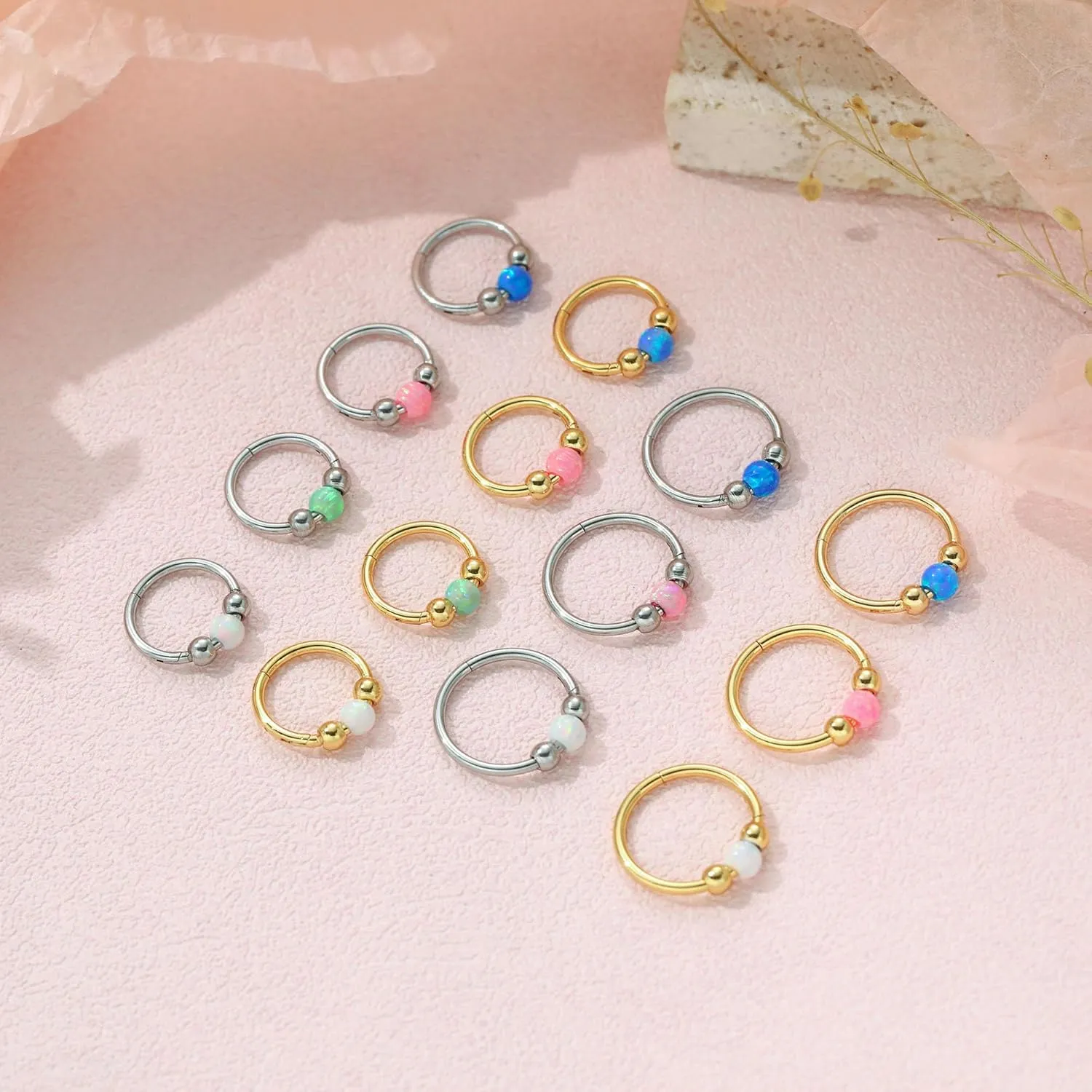 JSJOY Nose Rings Hoops Gold Nose Piercing Birthday Gifts for Women Opal Ring Nose Piercing Nose Rings Surgical Steel Lip Piercing Jewelry