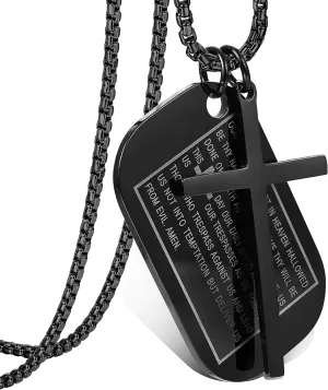 Jstyle Stainless Steel Dog Tags Cross Necklaces for Men Prayer Cross Necklace Military Rolo Chain 3mm 24 Inch