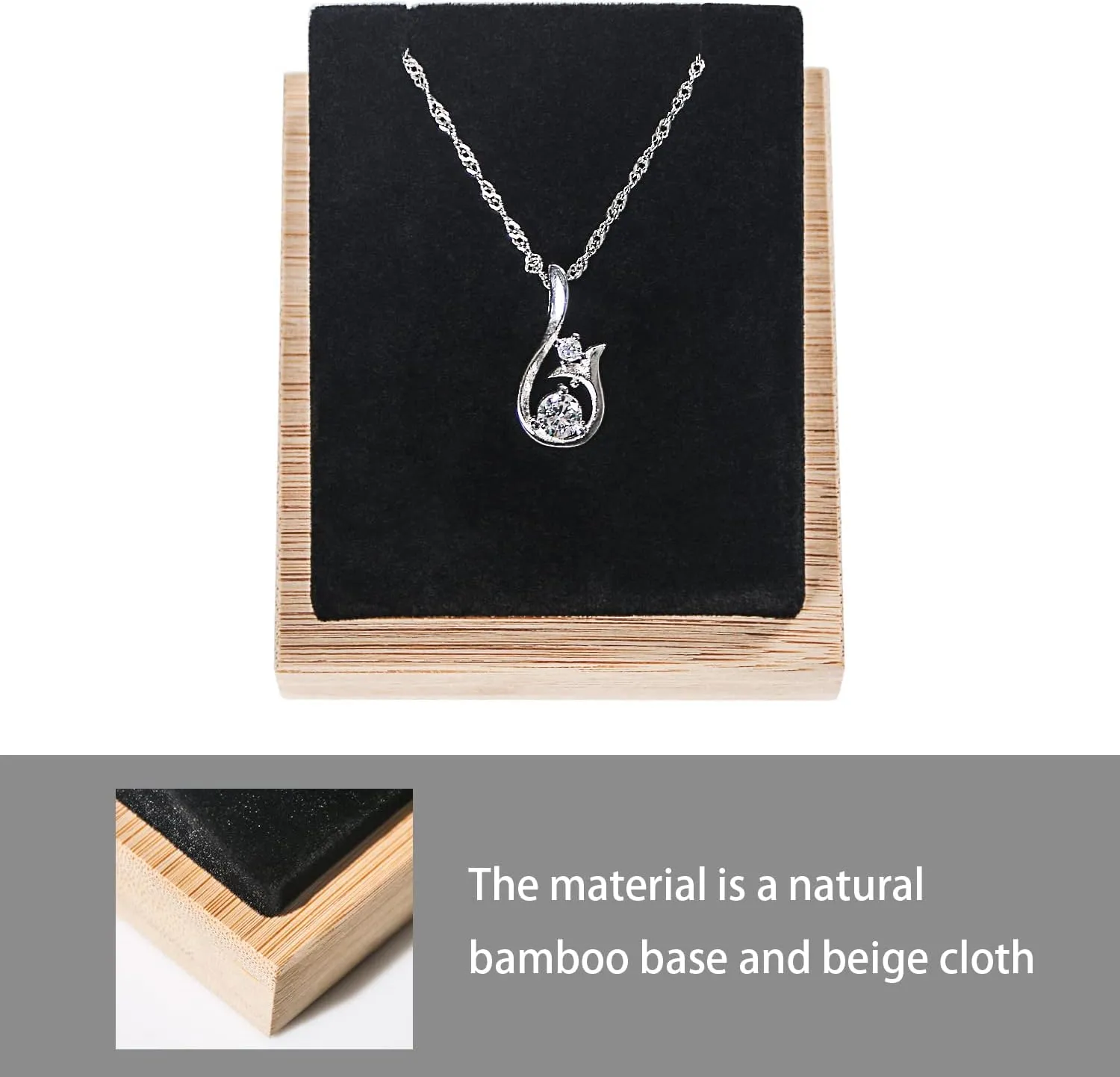 Julysky Bamboo 4 Pcs Necklace Pendant Display Stand for Show Jewelry Holder for Selling Necklace Organizer (black velvet)