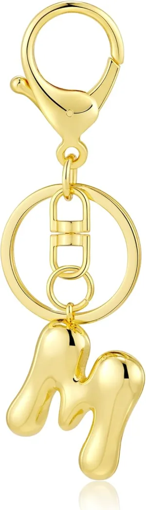 Kainier Gold Bubble Initial Keychain for Women Bag Charm Purse Key Alphabet Handbags Pendant Accessories Gift