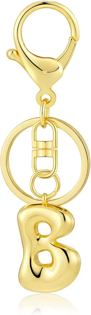 Kainier Gold Bubble Initial Keychain for Women Bag Charm Purse Key Alphabet Handbags Pendant Accessories Gift