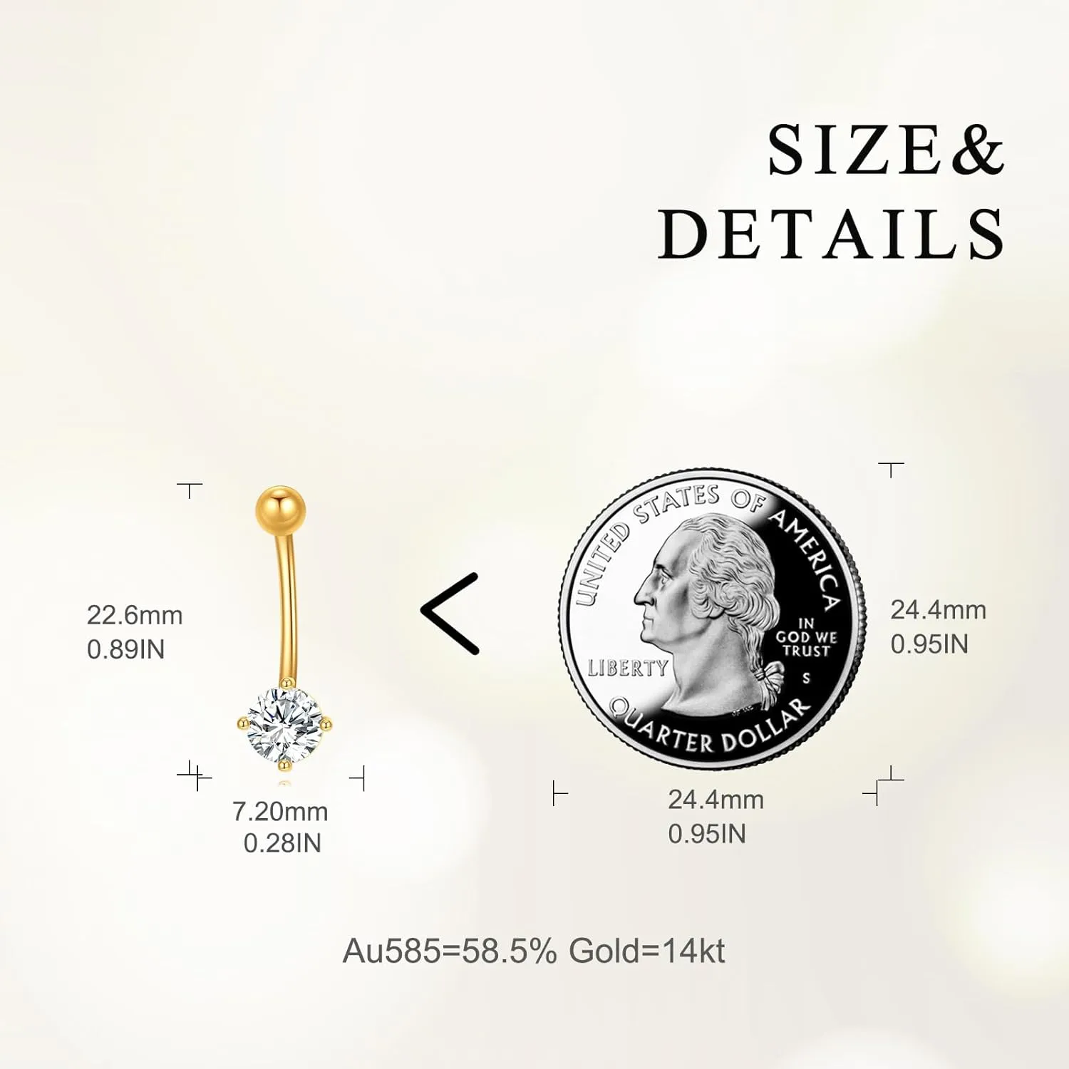 KECHO 14K Gold Belly Button Rings Real Gold Cubic Zirconia Piercing Jewelry for Women Hypoallergenic