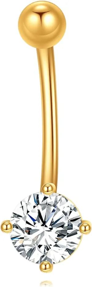 KECHO 14K Gold Belly Button Rings Real Gold Cubic Zirconia Piercing Jewelry for Women Hypoallergenic