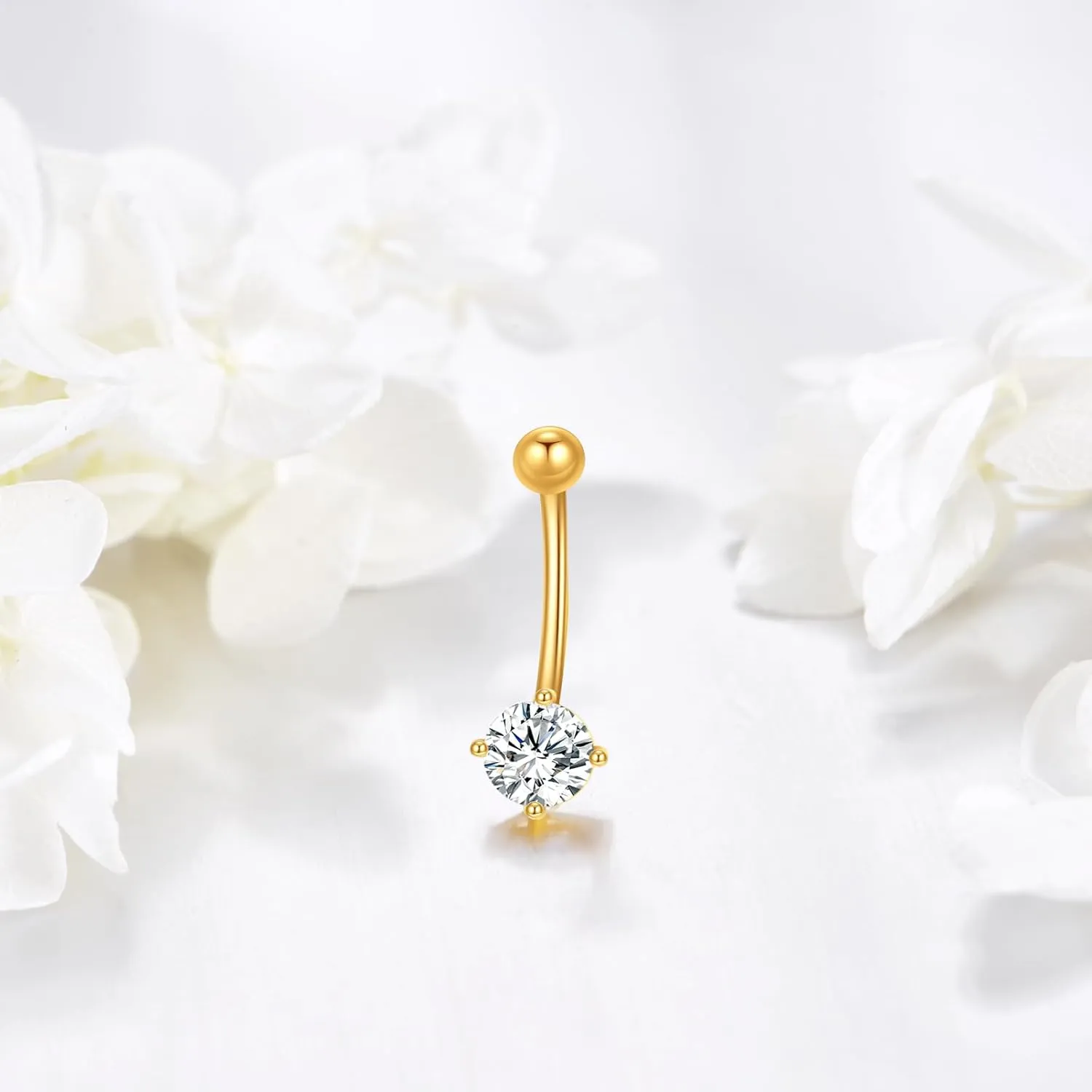 KECHO 14K Gold Belly Button Rings Real Gold Cubic Zirconia Piercing Jewelry for Women Hypoallergenic