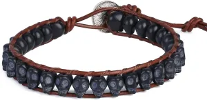 KELITCH New Skull Turquoise Beaded Wrap Bracelet on Brown Leather Handmade Bracelets New Jewelry