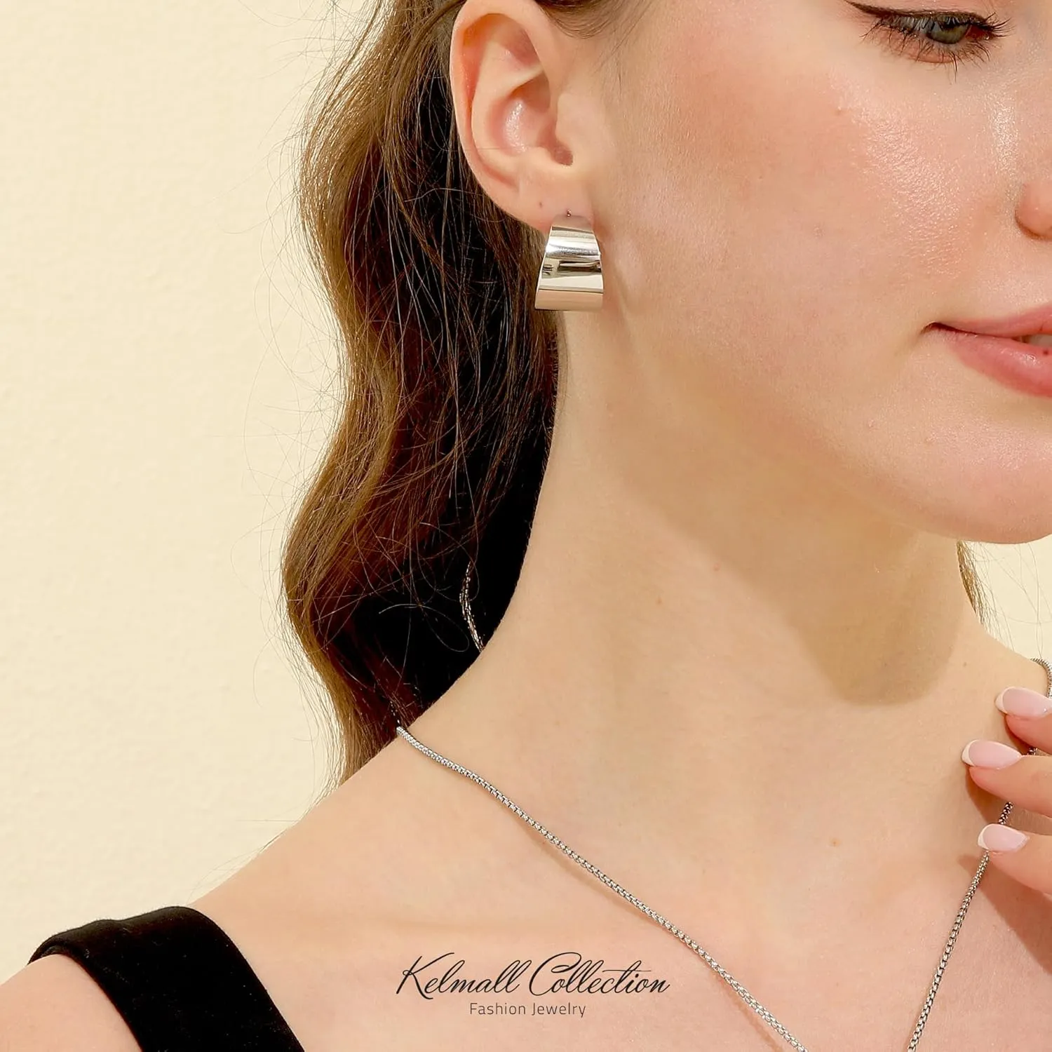 KELMALL Wide Gold Band Hoop Earrings for Women  Bold Gold Plated Stainless Steel Statement Jewelry, Lightweight Polished Open Cuff Design