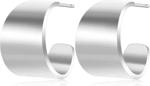 KELMALL Wide Gold Band Hoop Earrings for Women  Bold Gold Plated Stainless Steel Statement Jewelry, Lightweight Polished Open Cuff Design