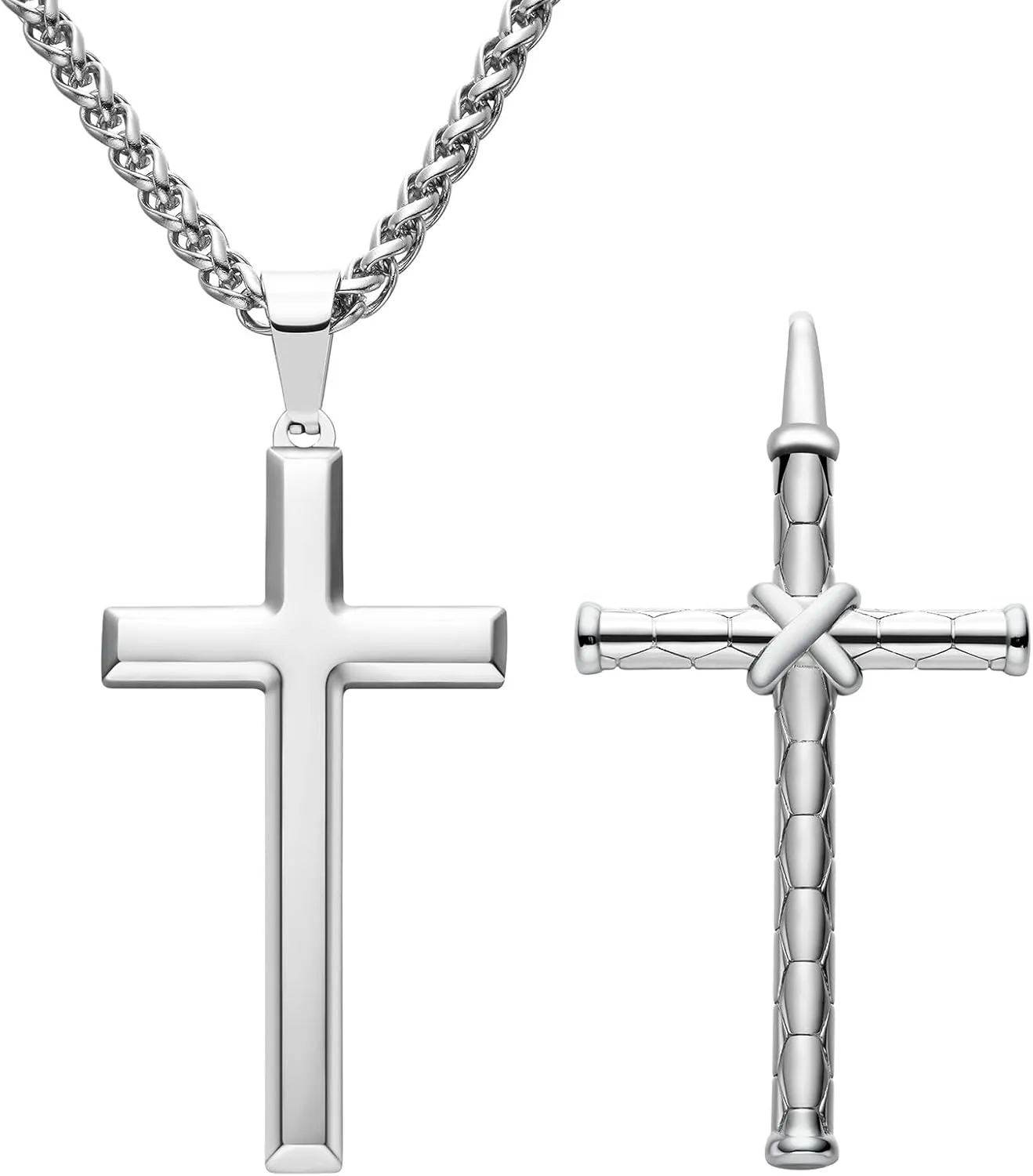 King Will 20" Stainless Steel Necklace with Two Alternative Pendants, Cross Pendent/National Flag Style, Silver - Three Ways to Wear, Necklace Only/With Pendaent/With Ring (Not Include)