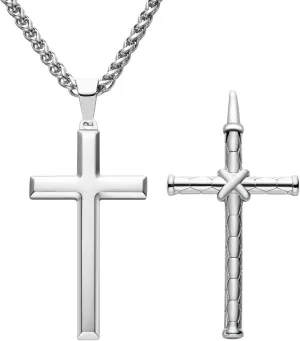 King Will 20" Stainless Steel Necklace with Two Alternative Pendants, Cross Pendent/National Flag Style, Silver - Three Ways to Wear, Necklace Only/With Pendaent/With Ring (Not Include)