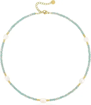 KissYan Beaded Choker Necklace for Women, Colorful Natural Gemstones Pearl Choker 14K Gold Plated Pendant Healing Crystal Necklace Handmade Stone Jewelry Gift