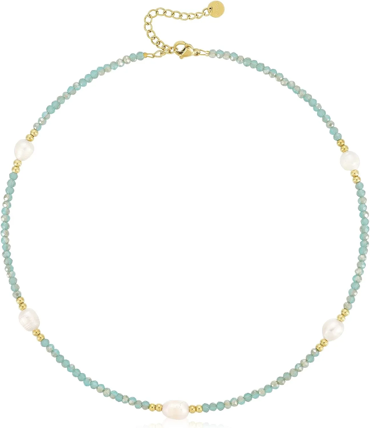 KissYan Beaded Choker Necklace for Women, Colorful Natural Gemstones Pearl Choker 14K Gold Plated Pendant Healing Crystal Necklace Handmade Stone Jewelry Gift