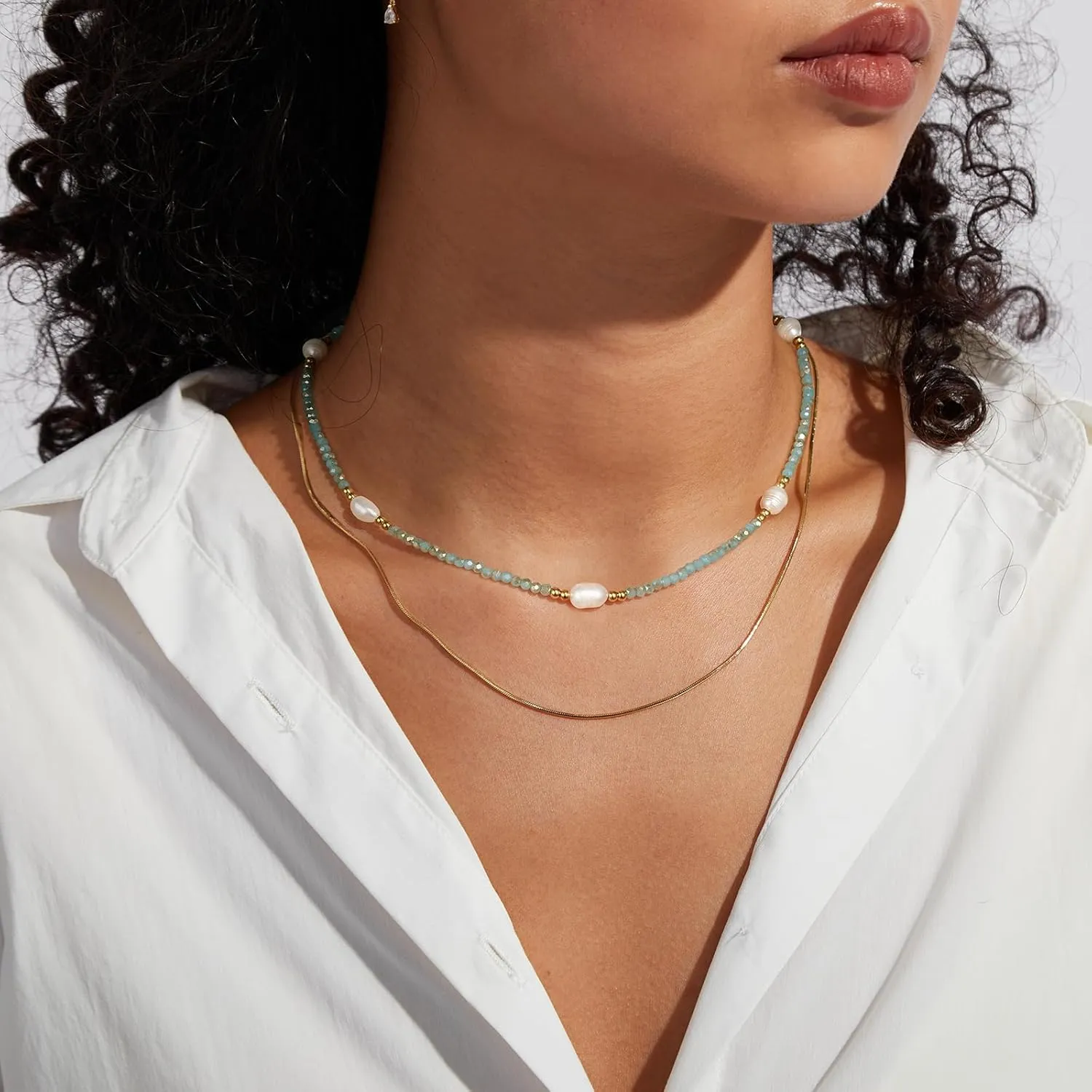 KissYan Beaded Choker Necklace for Women, Colorful Natural Gemstones Pearl Choker 14K Gold Plated Pendant Healing Crystal Necklace Handmade Stone Jewelry Gift