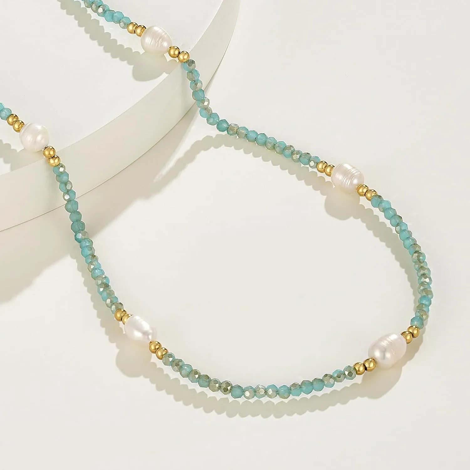 KissYan Beaded Choker Necklace for Women, Colorful Natural Gemstones Pearl Choker 14K Gold Plated Pendant Healing Crystal Necklace Handmade Stone Jewelry Gift