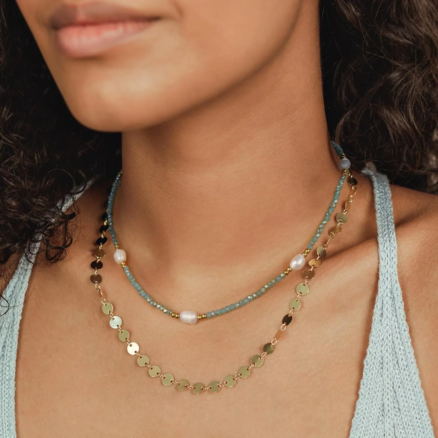 KissYan Beaded Choker Necklace for Women, Colorful Natural Gemstones Pearl Choker 14K Gold Plated Pendant Healing Crystal Necklace Handmade Stone Jewelry Gift