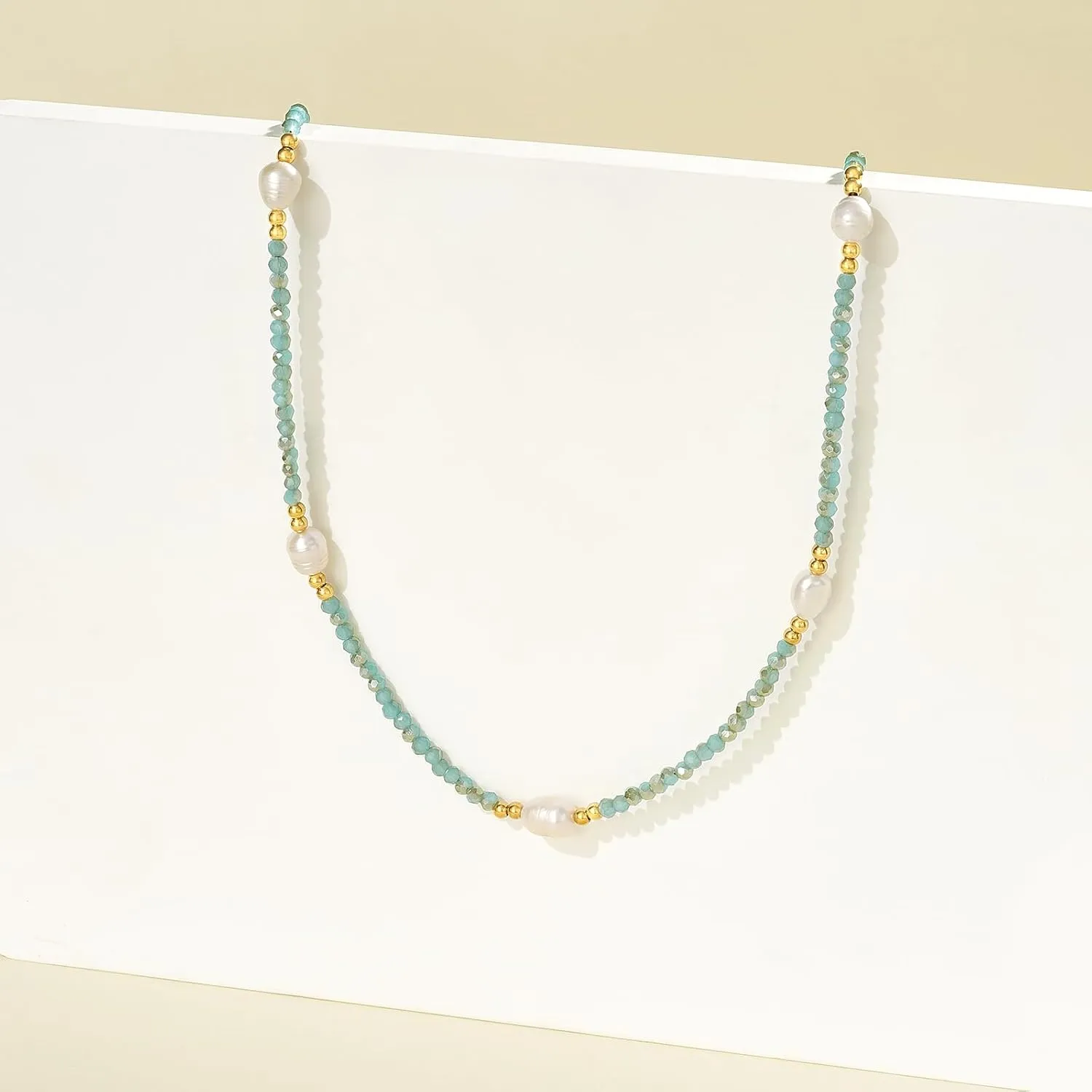 KissYan Beaded Choker Necklace for Women, Colorful Natural Gemstones Pearl Choker 14K Gold Plated Pendant Healing Crystal Necklace Handmade Stone Jewelry Gift